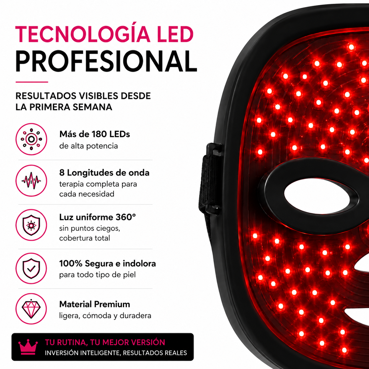 LUMINÉVA™ Máscara LED Facial – Tu piel 10 años más joven desde la primera semana