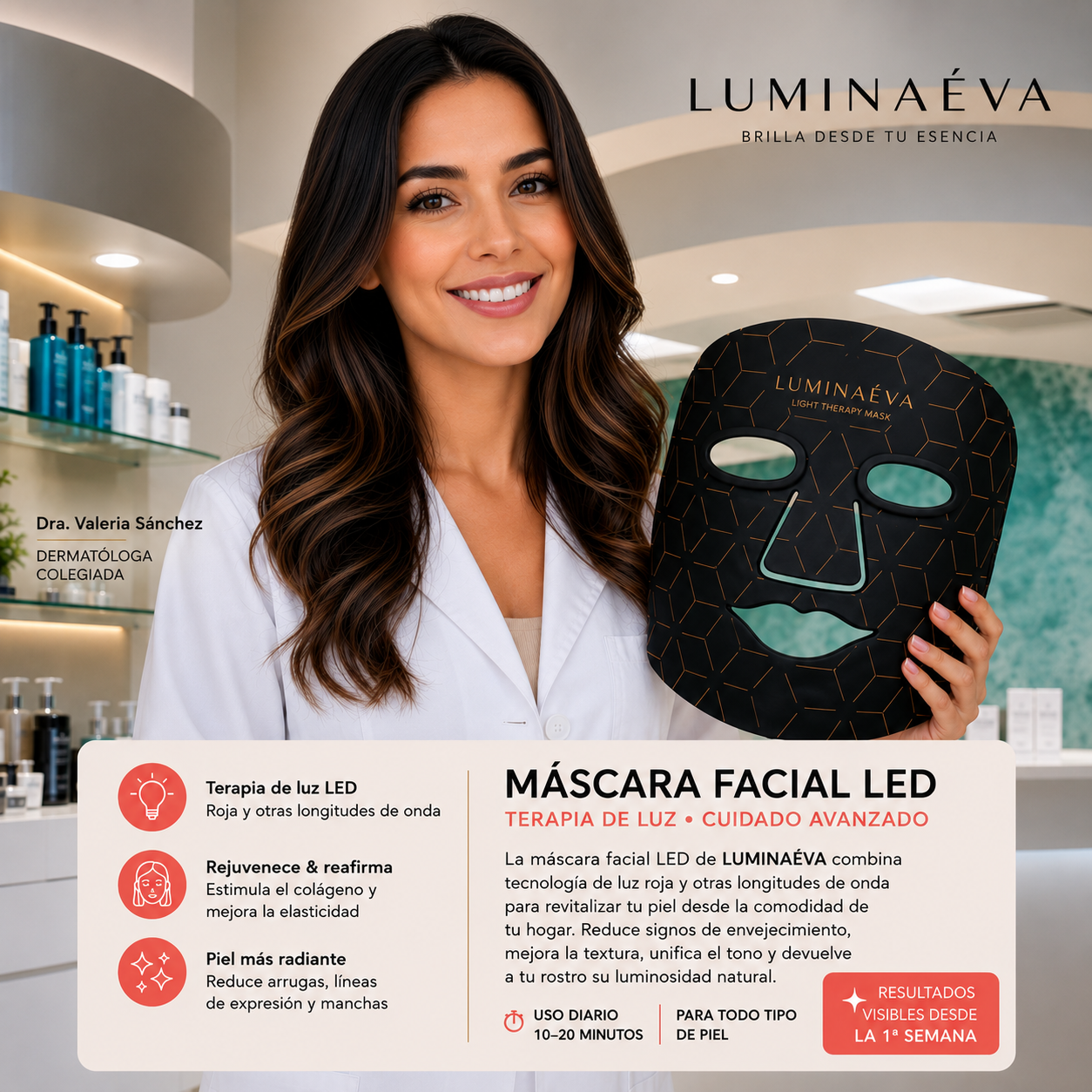 LUMINÉVA™ Máscara LED Facial – Tu piel 10 años más joven desde la primera semana